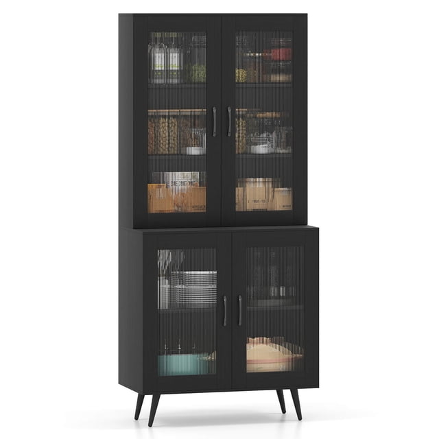 Costway Armoire de Garde-Manger de Cuisine avec Portes Cannelées Translucides et Tablette Ajustable