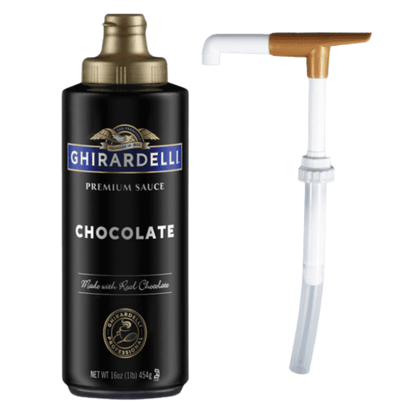 Ghirardelli Black Label Sauce au Chocolat – Profondeur de Cacao Noir Ultra-Premium et Pompe à Pression de Précision Bonus, Bouteille Professionnelle de 16 oz (12 fl oz)
