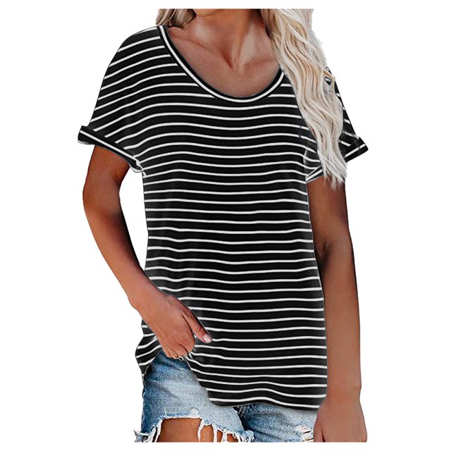 Pompotops Womens Summer Fasion Short Sleeve Round Neck Solid Color Casual T Shirt Tops