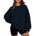 thumbnail image 1 of Yuyuzo Chandail en Molleton pour Femmes Col Rond Décontracté Pull Ample Automne Doublé Polaire Manches Longues, 1 of 6