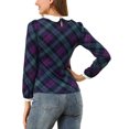 thumbnail image 3 of INSPIRE CHIC Chemise à Carreaux Manches Longues Contrastées Col Peter Pan pour Femmes, 3 of 5
