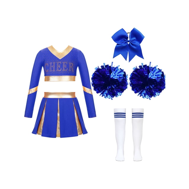 Sxiwei Kids Girls Cheerleading Uniform Cheer Outfits Metallic Patchwork Competition Performance Costume D04 10