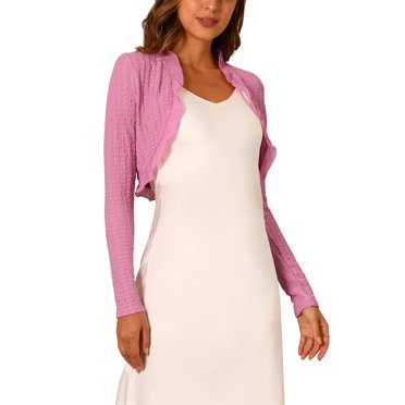 INSPIRE CHIC Women's Elegant Ruffle Collar Crop Cardigan Open Front Knitted Shrug Top XL Pink