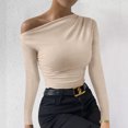 thumbnail image 3 of Yuyuzo Going out Tops for Women Fall Cold Shoulder Long Sleeve Slim Fitted Solid Color Tee Shirts, 3 of 5