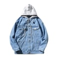 thumbnail image 1 of RKSTN Jackets for Men Fall Fashion Motorcycle Solid Color Button Pocket Long Sleeved Hooded Denim Jacket Mens Coats, 1 of 4