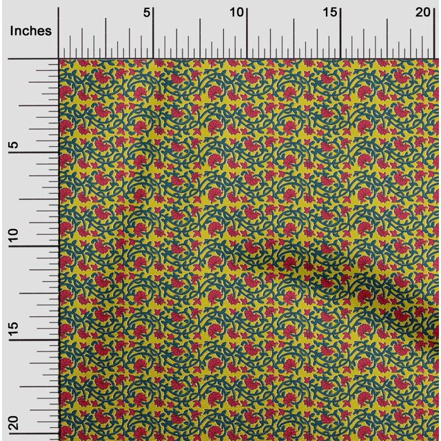 oneOone Silk Tabby Fabric Leaves & Floral Block Printed Craft Fabric BTY 42 Inch Wide