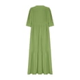 thumbnail image 5 of Pisexur Robes d'Été pour Femmes en Doux Lin-Coton Robes d'Été pour Femmes Décontractées à Col en V Manches 3/4 Robe Maxi Ample Confortable Fluide Robes pour Femmes Couleur Unie à Volants Boho Longues Robes P-2TG Vert, 5 of 5