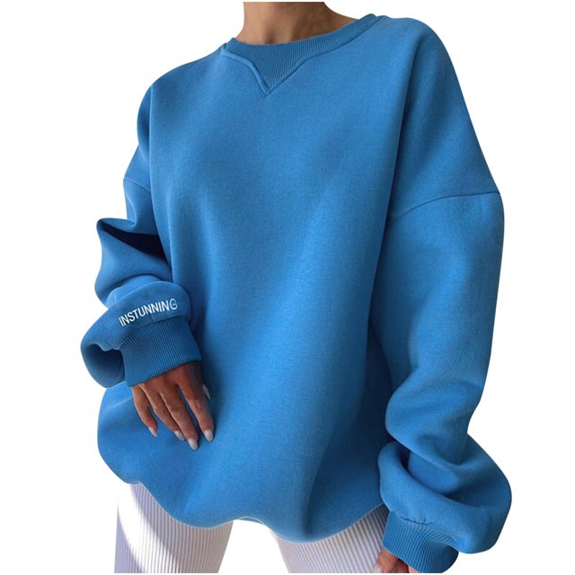 Timegard Chandails en Molleton Oversize pour Femmes Col Rond Manches Longues Pull Ample Automne Hiver Mode
