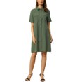thumbnail image 2 of INSPIRE CHIC Robe Safari pour Femme Été à Col Boutonnée en Coton avec Ceinture Chemise-Robe TP Vert Armée, 2 of 6