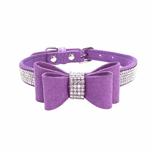 pitrice Bling Crystal Cat Collar Metal Adjustable Puppy Bow Tie Rhinestone Soft Collars Pet Supplies for Small Medium Dogs