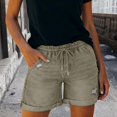 thumbnail image 2 of FYEGRE Short pour Femmes Décontracté Extensible Taille Haute Short en Jean Coupé Short en Denim Short Décontracté Confortable de Plage pour Femmes avec Cordon Vert Armée P, 2 of 7