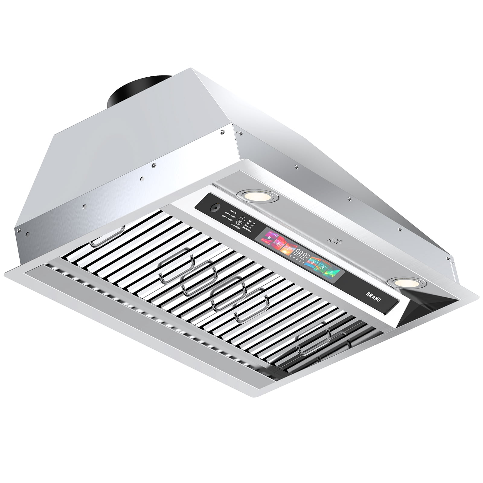 Hotte de cuisine BRANO 30 pouces encastrée avec contrôle vocal/gestuel/tactile, 900 CFM, ventilateur d'extraction à 4 vitesses, convertible ductée/ductless, mode mémoire, lumières ajustables