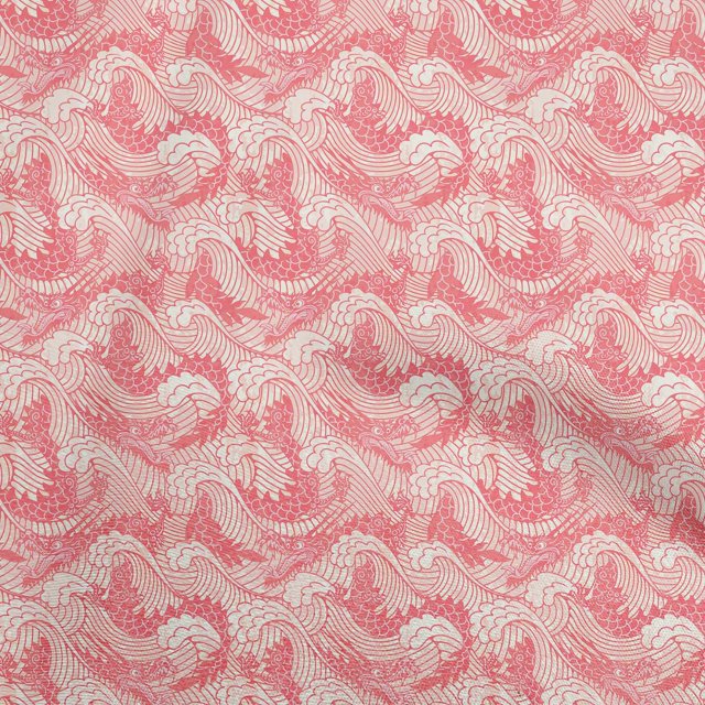 oneOone Velvet Medium Pink Fabric Asian Japanese Wave Sewing Material Print Fabric By The Yard 58 Inch Wide