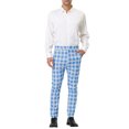 thumbnail image 2 of INSPIRE CHIC Men's Formal Color Block Slim Fit Flat Front Plaid Dress Pants Gray Blue 28, 2 of 7