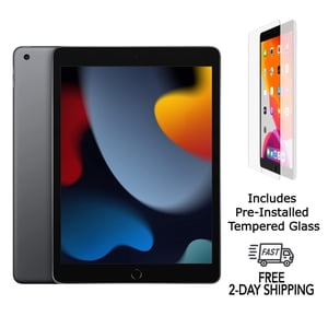 Rénovés Apple iPad 9th Gen A2603 (WiFi + Cellulaire non verrouillé) 64GB Space Gris (classe A) avec verre trempé pré-installé