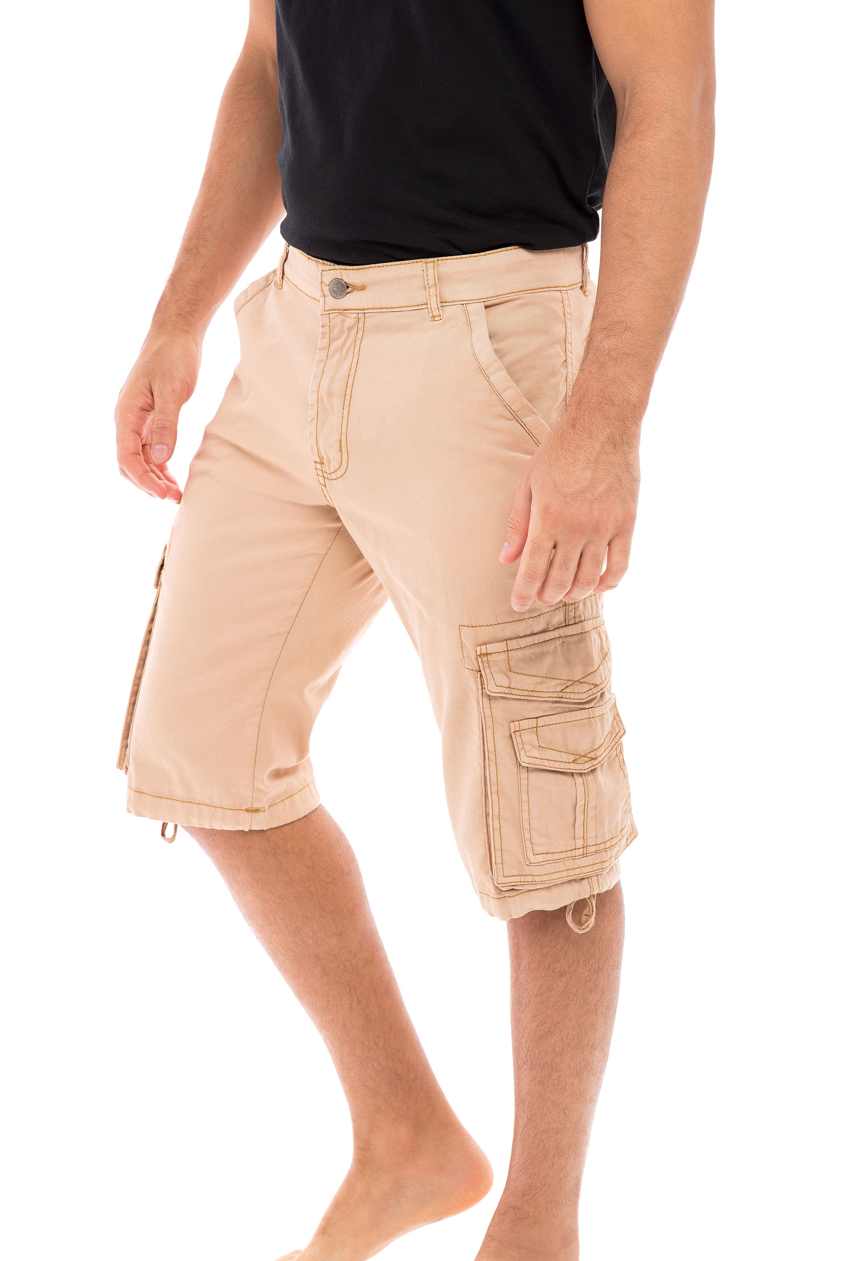 Shorts Cargo pour Hommes à Coupe Classique, devant Plat, en Sergé 100 % Coton