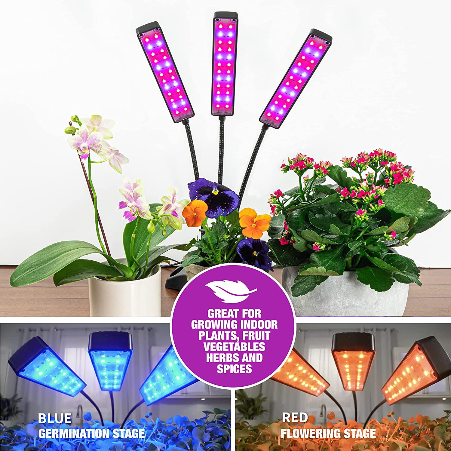 Bell + Howell Bionic Grow Light for Indoor Plants 3 Heads Flexible