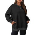 thumbnail image 2 of Timegard Chandail en Molleton Surdimensionné pour Femmes Col Rond Manches Longues Hauts Mode Automne Chandail avec Poches, 2 of 8