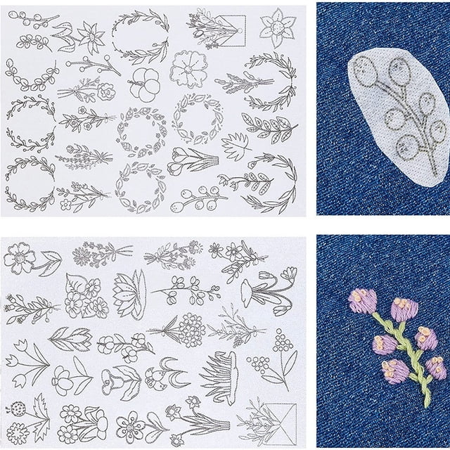 Cagogo Embroidery Stabilizer, 50 Pack Washable Water Soluble Tear-off Stabilizer, Machine Embroidery Stabilizer Paper, Hand Sewing Stabilizer for Embroidery Projects, DIY Crafts, Bohemian Flower