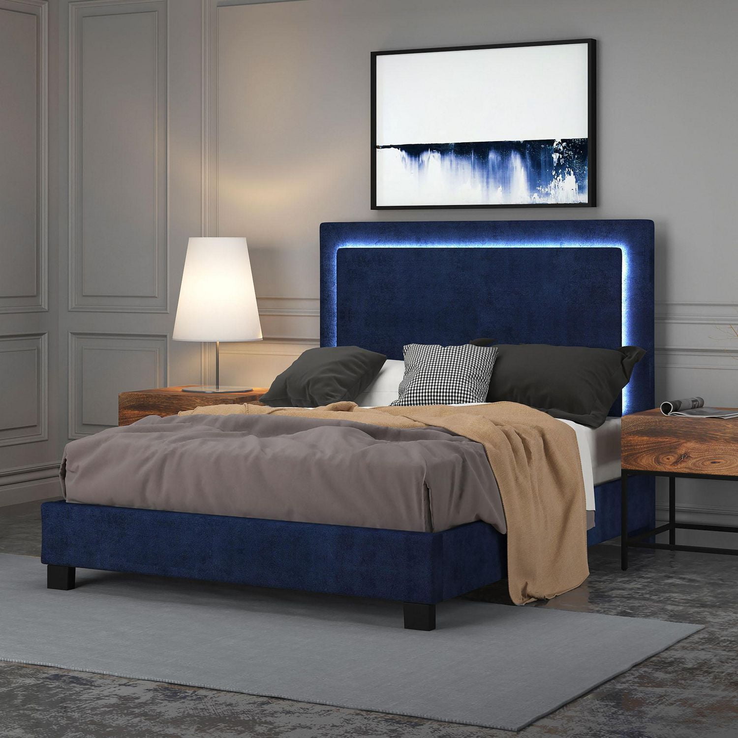 Lit Plateforme, 78 Po Avec Luminaire, Bleu
