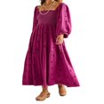 thumbnail image 1 of Robe Longue pour Femmes Manches Longues Col Carré Broderie Fleur Robe Évasée, 1 of 6