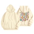 thumbnail image 4 of Sweats À Capuche Femme Fall Plus Size Oversized Hoodie Stylish Lettering Pullover Sweatshirt Stretchy Casual Tops Womens Sweaters Beige S, 4 of 7