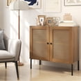 thumbnail image 3 of Giantex Buffet Bahut, Armoire de Rangement de Cuisine avec Portes Décorées en Rotin, Table Console (Chêne, 1), 3 of 8
