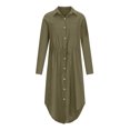 thumbnail image 3 of Pompotops Women's Solid Color Single Breasted Lapel Drawstring Shirt Dress Cotton Linen Dress, 3 of 8