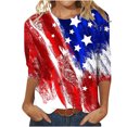 thumbnail image 2 of Lenago Hauts d'Été Grande Taille Printemps pour Femmes Mode Manches Courtes Col Rond Rétro Imprimé Ample Blouse Manches Trois-Quarts Tenues du 4 Juillet pour Femmes, 2 of 4