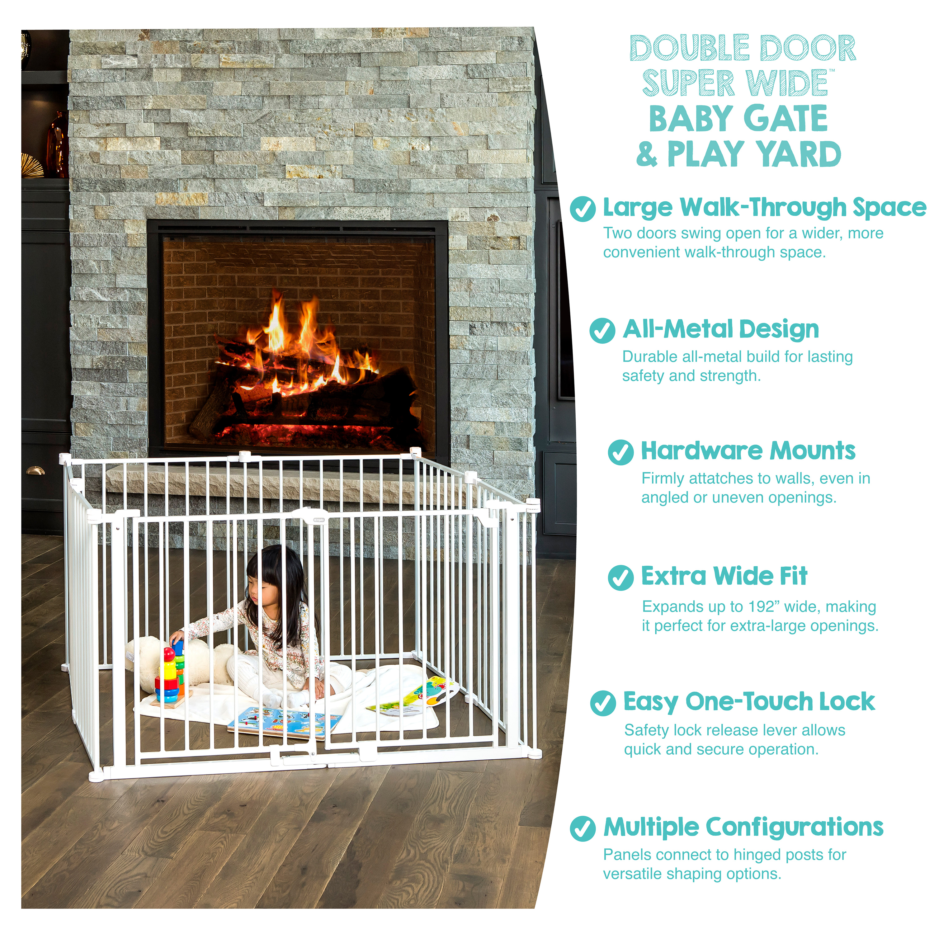Regalo 192-Inch Double Door Super Wide Gate and Adjustable 8-Panel Play Yard, White