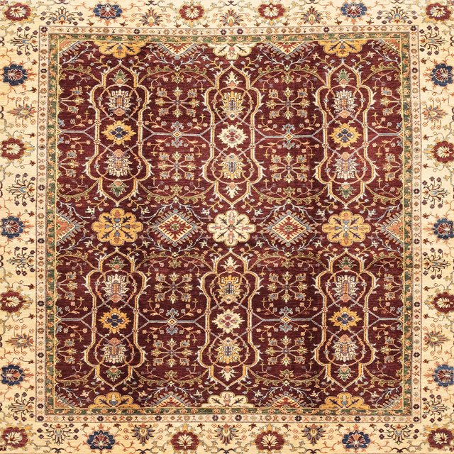 Ahgly Company Tapis d'Intérieur Carrés Abstraits Rouges Orientaux, 6 Pieds Carré