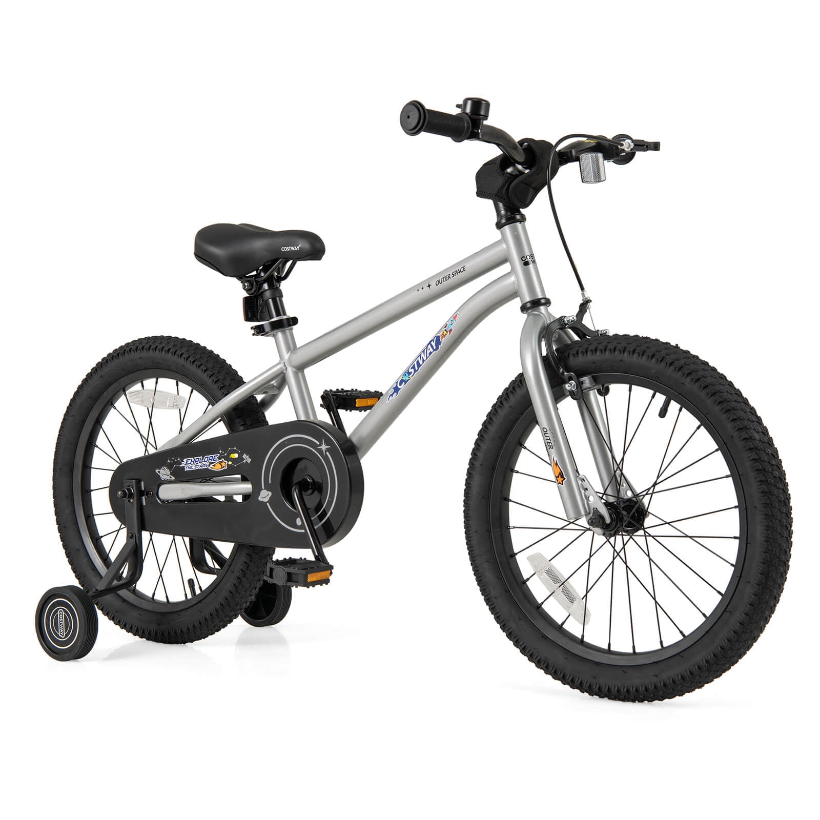 Costway 18-Inch Kid's Bike for 4-8 Years Old with Adjustable Saddle & Anti-slip Handlebar Silver