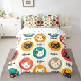 thumbnail image 2 of YST Cute Cat Bed in a Bag Queen Comforter Set 7 Piece,Cartoon Cat Pet Animals Bedding Sets Funny Cats Fish Bones Geometry Circles Reversible Sheet Set with Comforter,Red Yellow, 2 of 5