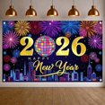 thumbnail image 1 of Colorful Fireworks 2026 New Year Banner Shiny Stars Happy New Year Display Champagne Glass Design Party Balloons 2026 Celebration Backdrop for New Year Party 2026 Celebration New Year Eve Event, 1 of 5