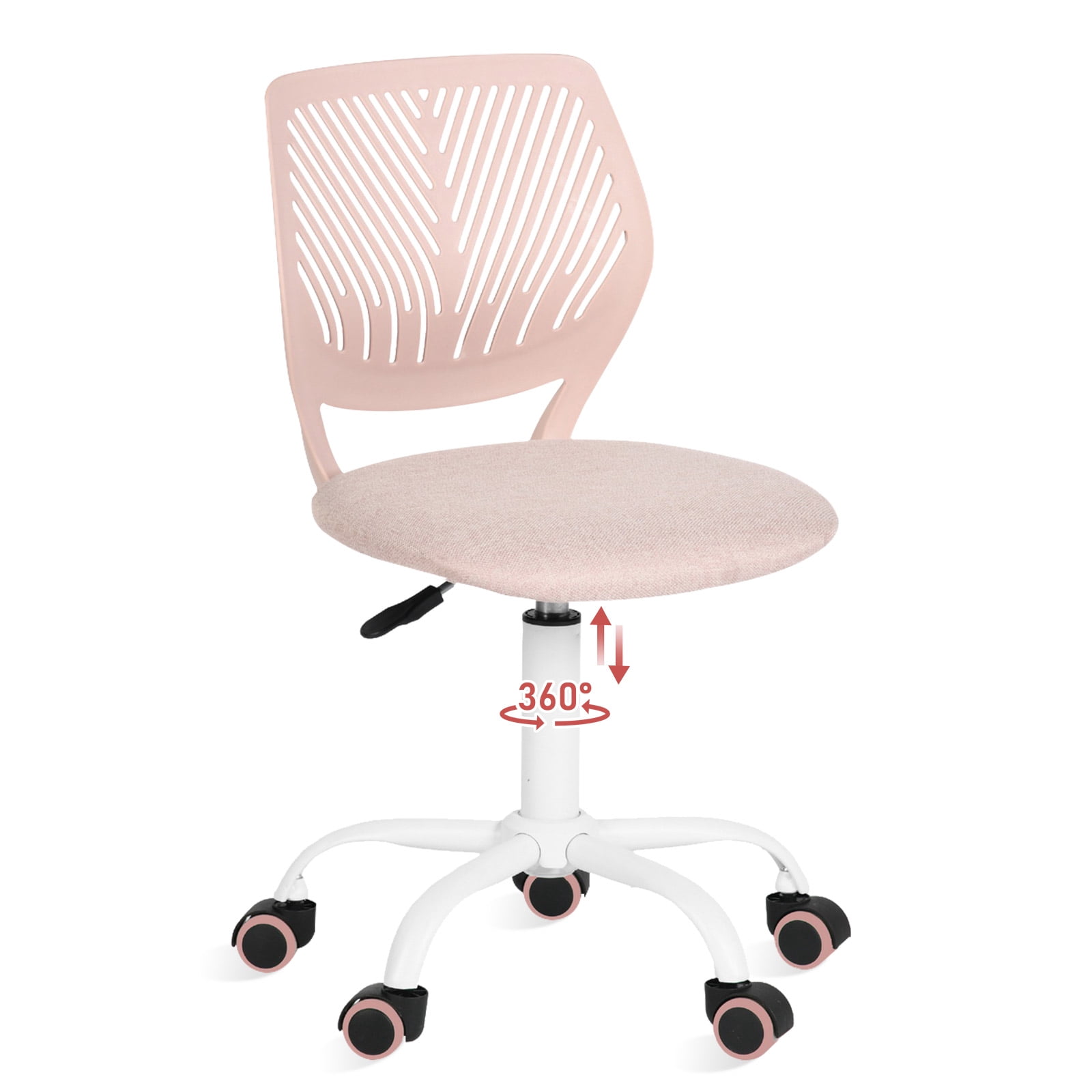 Homy Casa Chaise de bureau rose pour enfant, réglable avec roulettes, siège coussiné et dossier ventilé