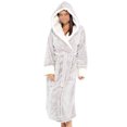 thumbnail image 3 of MAWCLOS Ladies Fuzzy Plush Bathrobe Hooded Sherpa Robes Solid Color Sleepwear Loose Lounge Long Sleeve Dressing Gown Gray M, 3 of 5