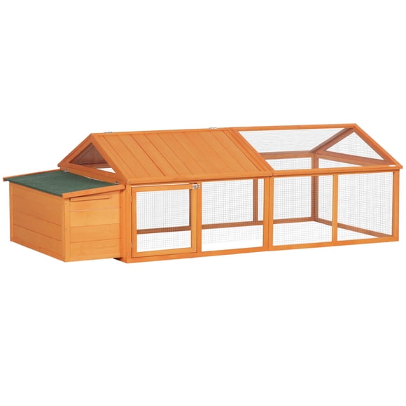 Pawhut Chicken Run Large Chicken Coop with Nesting Box, Orange