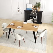 Homy Casa 6-Person Industrial Dining Table with Live Edge Wood-Look Top and Steel Legs, 63"x35", Natural