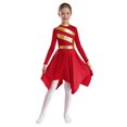thumbnail image 1 of RUNQHUI Robe de Danse pour Filles Enfants Patchwork Métallique Ourlet Asymétrique Culte Église Rouge 10, 1 of 7