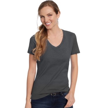 Hanes T-Shirt à Col en V Nano-T pour Femmes, m, Charbon Chiné