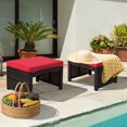 thumbnail image 3 of Gymax Ensemble de 2 Poufs Repose-Pieds en Rotin Mobilier de Patio avec Coussin Rouge, 3 of 10