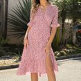 thumbnail image 2 of Chaussures Habillées pour Femmes Mode Décontractée Col en V Chiffon Floral Boho Plage Manches Courtes Robe Manches Courtes Robe Boho Plage Robe Courte Boho Sandales Mode pour Femmes, 2 of 6