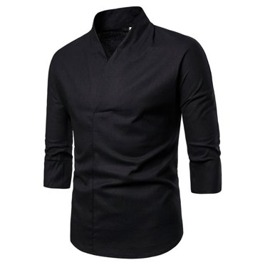 Men‘S Retro Casual Fashion Solid Color Linen Slim Middle Sleeve T-Shirt