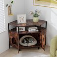 thumbnail image 2 of Gymax Corner Cat Litter Box Enclosure End Table w/ Open Shelf 2 Entries Double Doors Rustic Brown, 2 of 10
