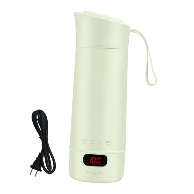 veasfak Travel Heating Cup Compact Portable Electric Kettle Leakproof Stainless Steel Fast Boiling Mini Tea Kettle With LCD Display And Adjustable Temperature Suitable for home office Green