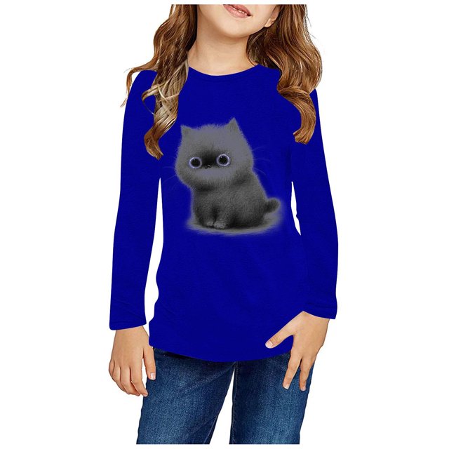 RXIRUCGD Chemises à Manches Longues pour Filles, Col Rond Mignon, Blouses Décontractées Élégantes (Bleu, Taille : 13 Ans)