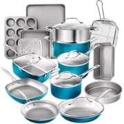 Gotham Steel Nonstick Pots and Pans 20 Piece Kitchen Ceramic Cookware Bakeware Set Aqua Blue