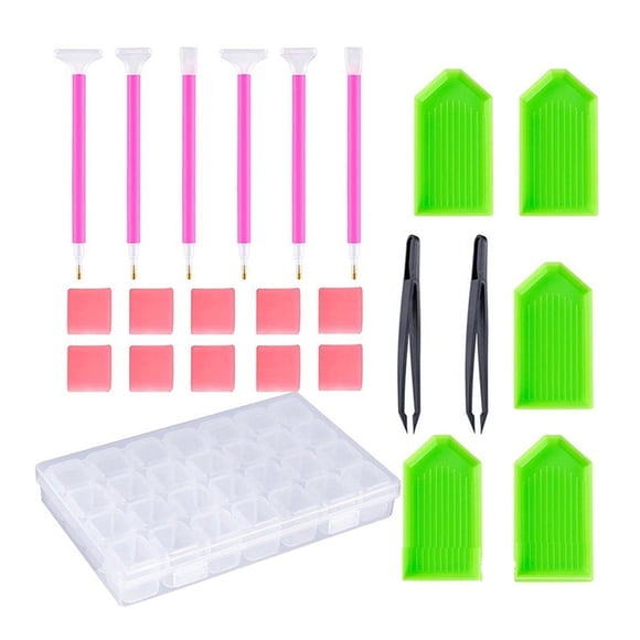 Yeacher Ensemble d'Outils de Peinture Diamant Bricolage Stylo Colle Plateau en Plastique Ensemble Broderie Point de Croix Accessoires de Couture 24 Pcs