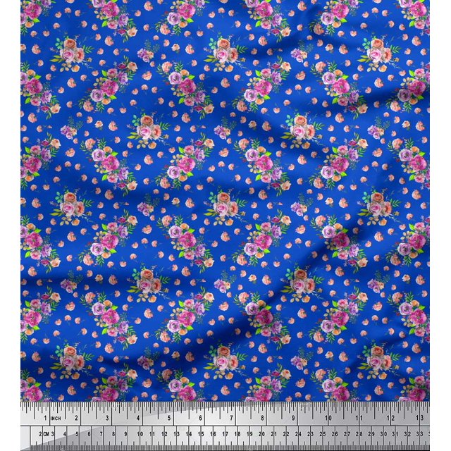 Soimoi Toile de Coton Bleu Rose & Imprimé Floral 1 Yard 58 Inch Wide