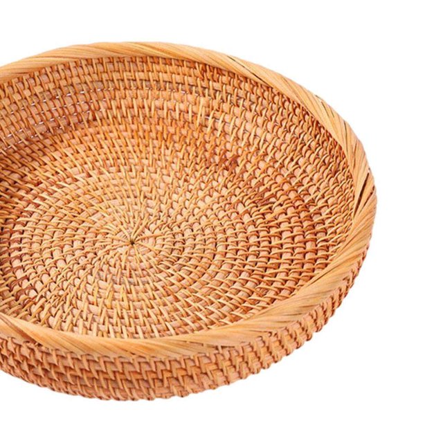 pitrice Osier Tissé Rond Casse-Croûte Fruit Bol Rotin Nourriture Plateau Organisateur 25x5cm